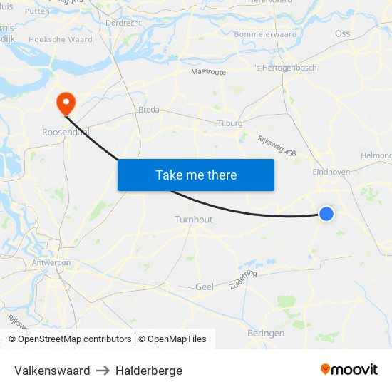 Valkenswaard to Halderberge map