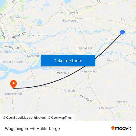 Wageningen to Halderberge map