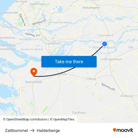 Zaltbommel to Halderberge map