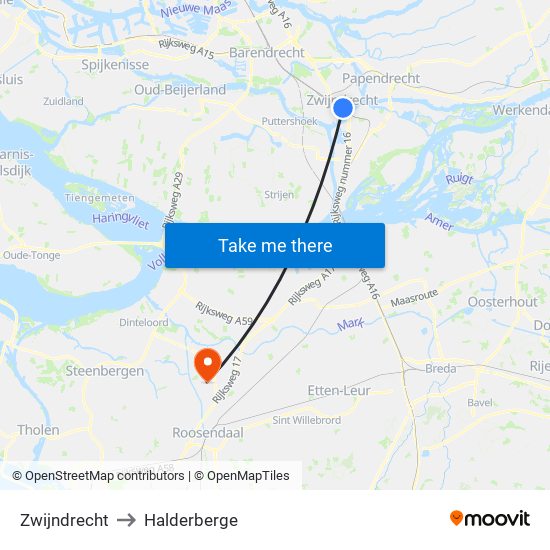 Zwijndrecht to Halderberge map