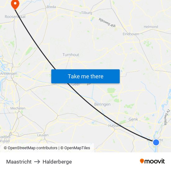 Maastricht to Halderberge map