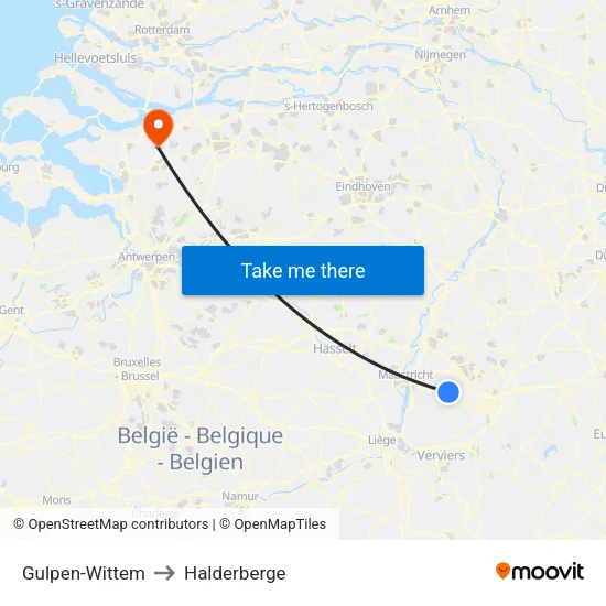Gulpen-Wittem to Halderberge map