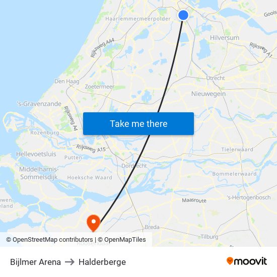 Bijlmer Arena to Halderberge map