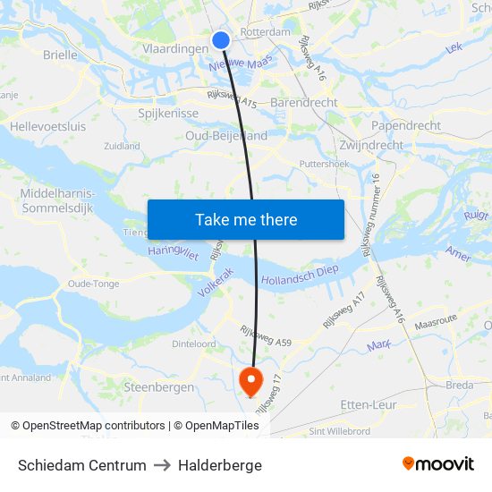 Schiedam Centrum to Halderberge map