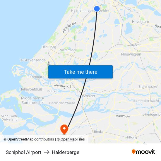 Schiphol Airport to Halderberge map