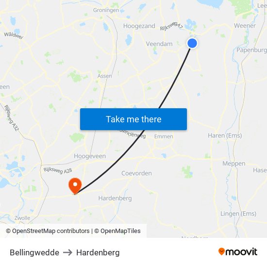 Bellingwedde to Hardenberg map