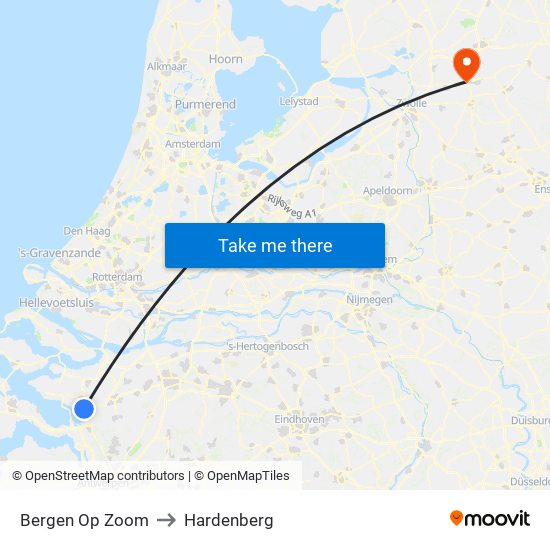 Bergen Op Zoom to Hardenberg map