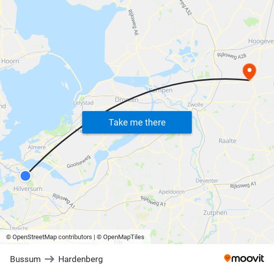 Bussum to Hardenberg map