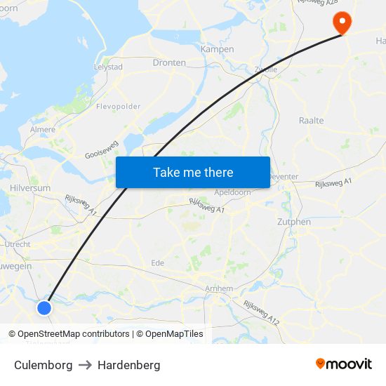 Culemborg to Hardenberg map