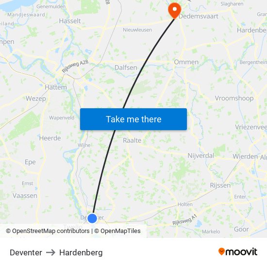 Deventer to Hardenberg map