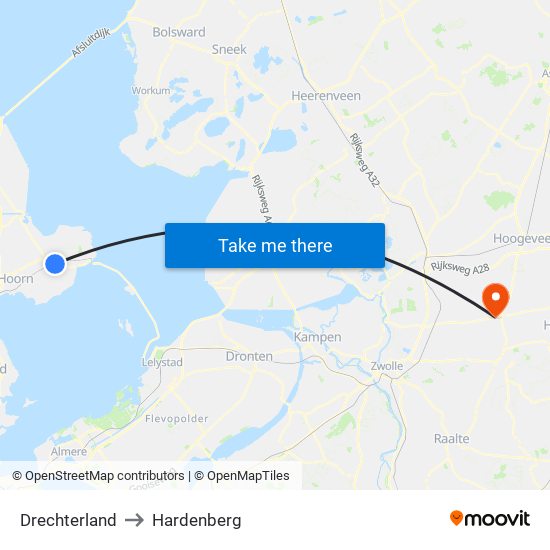 Drechterland to Hardenberg map