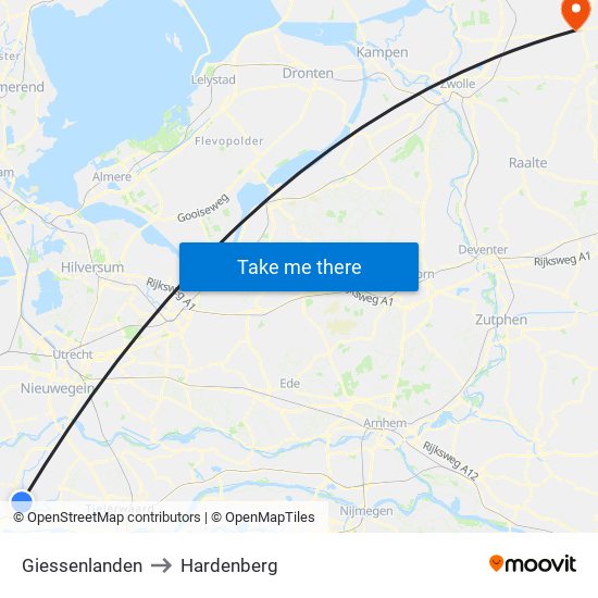 Giessenlanden to Hardenberg map