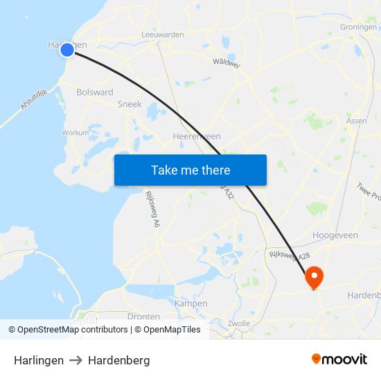 Harlingen to Hardenberg map