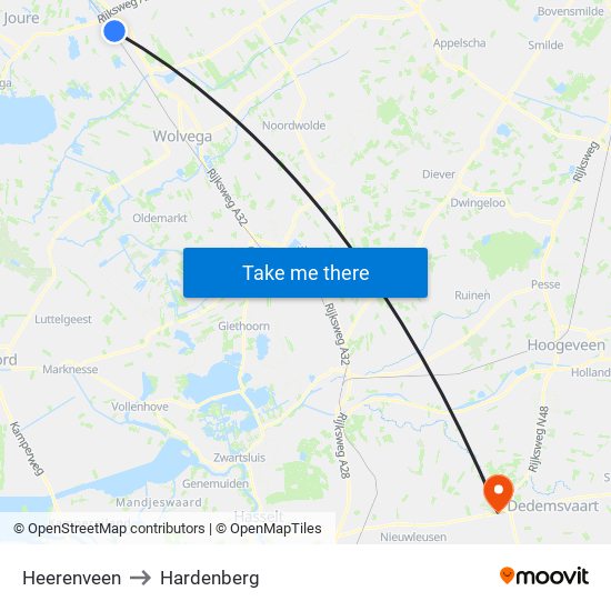 Heerenveen to Hardenberg map