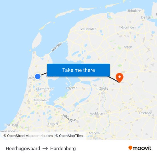 Heerhugowaard to Hardenberg map