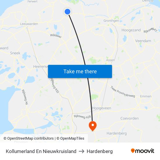 Kollumerland En Nieuwkruisland to Hardenberg map