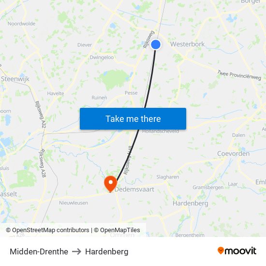 Midden-Drenthe to Hardenberg map