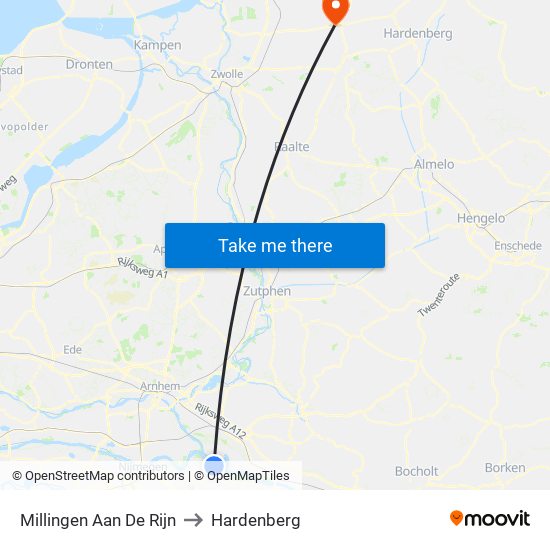 Millingen Aan De Rijn to Hardenberg map