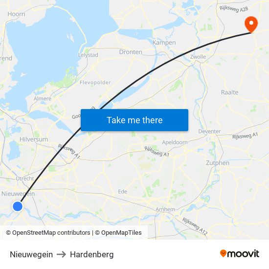 Nieuwegein to Hardenberg map