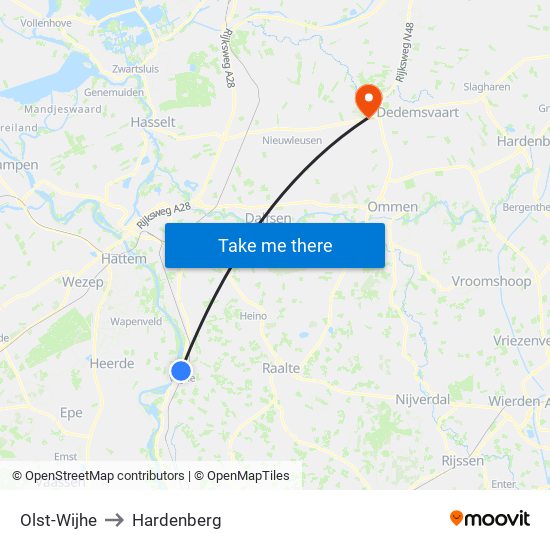 Olst-Wijhe to Hardenberg map