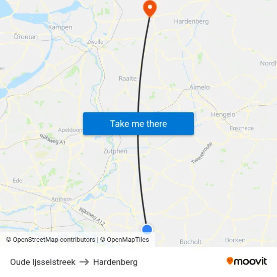 Oude Ijsselstreek to Hardenberg map