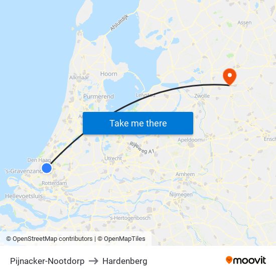 Pijnacker-Nootdorp to Hardenberg map