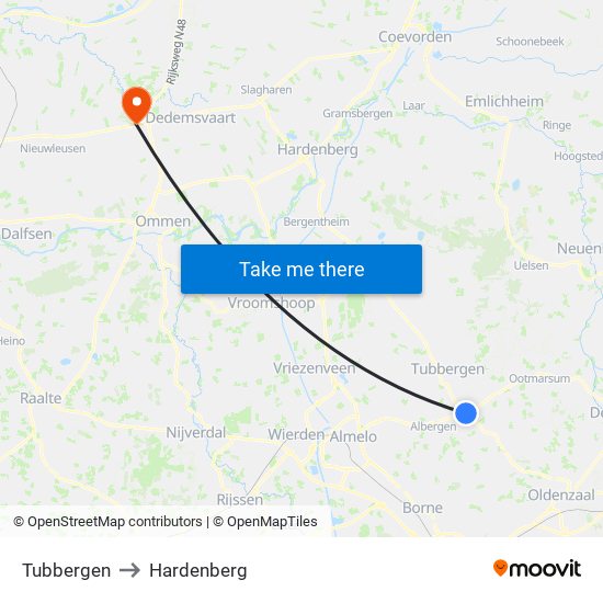 Tubbergen to Hardenberg map