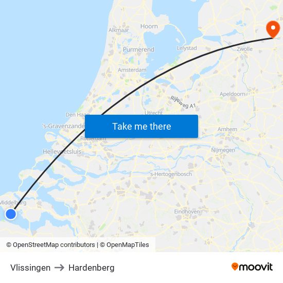 Vlissingen to Hardenberg map