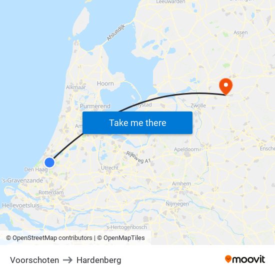 Voorschoten to Hardenberg map