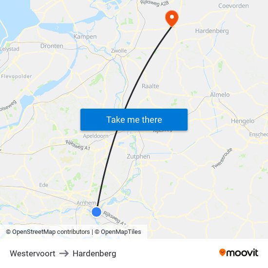 Westervoort to Hardenberg map