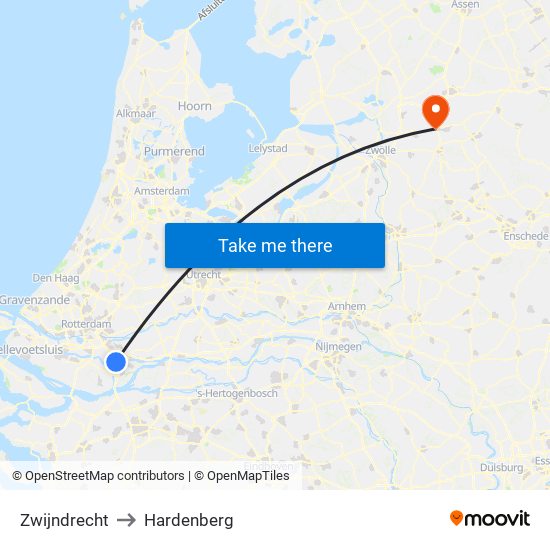 Zwijndrecht to Hardenberg map