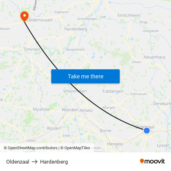 Oldenzaal to Hardenberg map