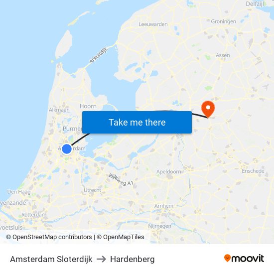 Amsterdam Sloterdijk to Hardenberg map