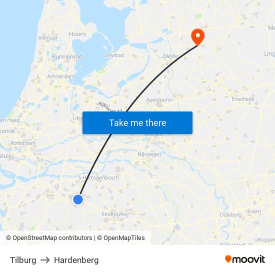 Tilburg to Hardenberg map