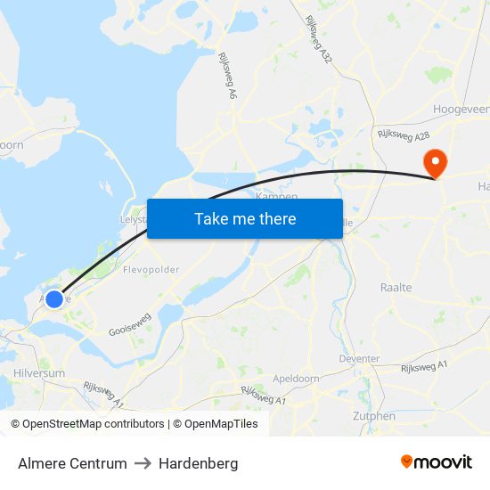 Almere Centrum to Hardenberg map