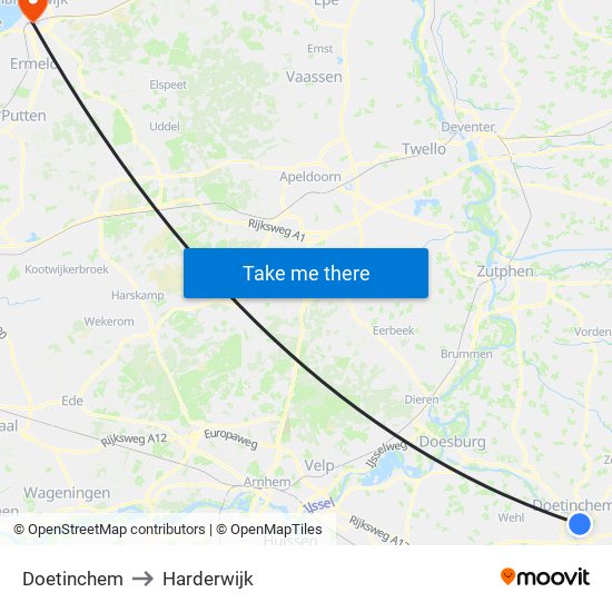 Doetinchem to Harderwijk map