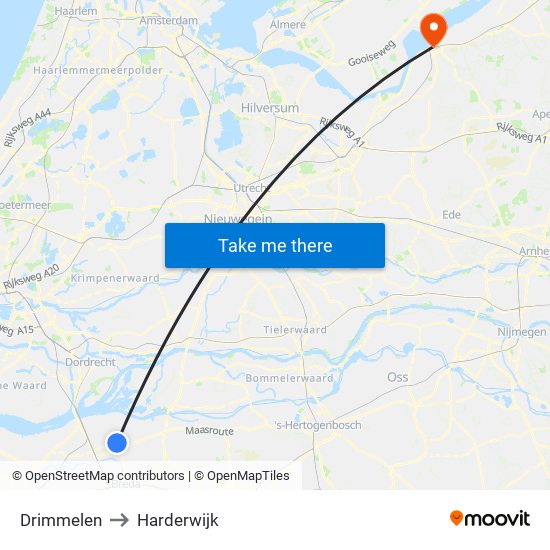 Drimmelen to Harderwijk map