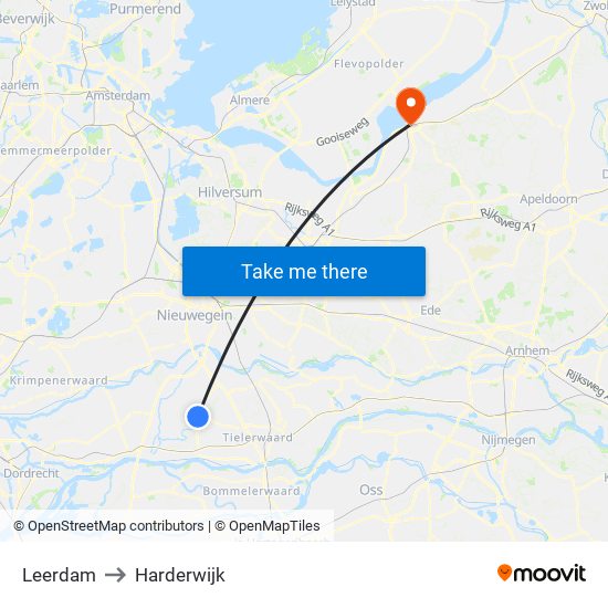 Leerdam to Harderwijk map