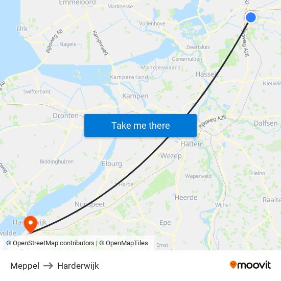 Meppel to Harderwijk map