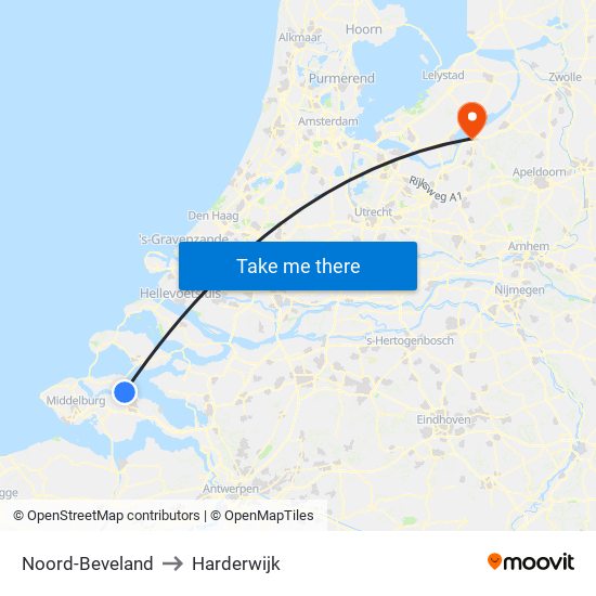 Noord-Beveland to Harderwijk map