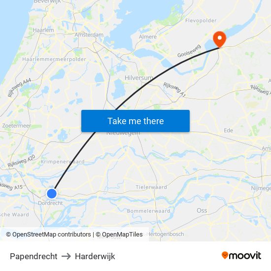 Papendrecht to Harderwijk map