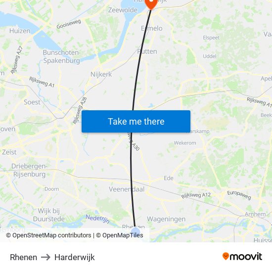Rhenen to Harderwijk map