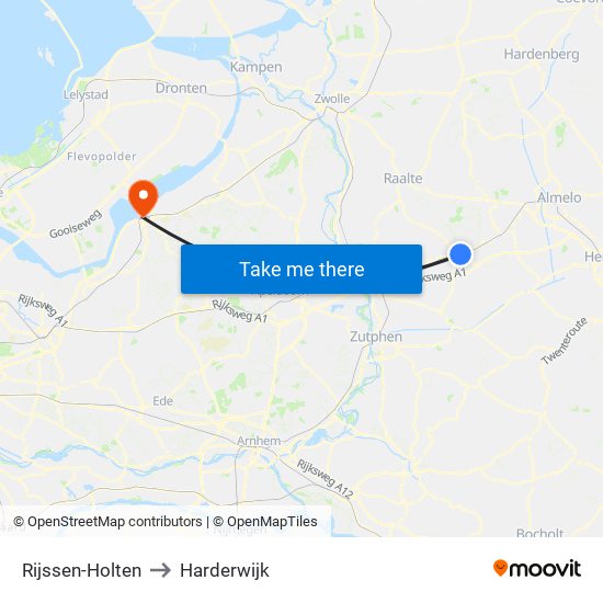 Rijssen-Holten to Harderwijk map
