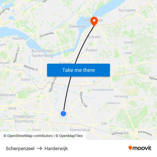 Scherpenzeel to Harderwijk map