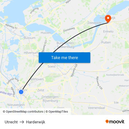 Utrecht to Harderwijk map