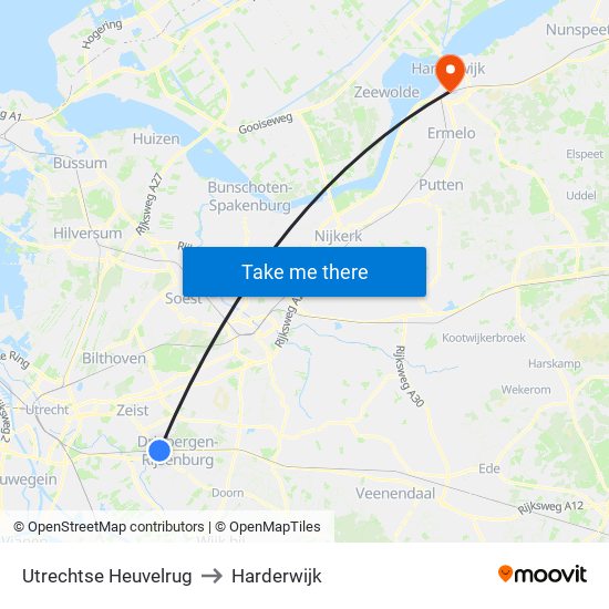 Utrechtse Heuvelrug to Harderwijk map