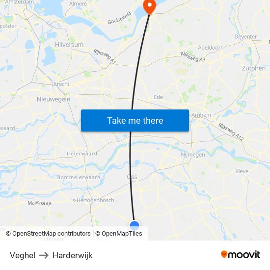 Veghel to Harderwijk map