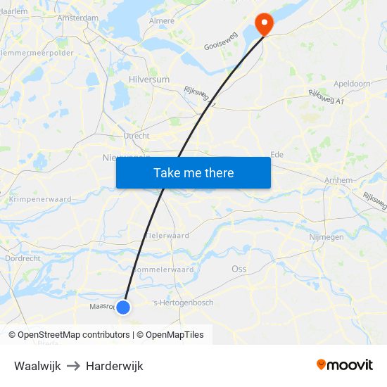 Waalwijk to Harderwijk map