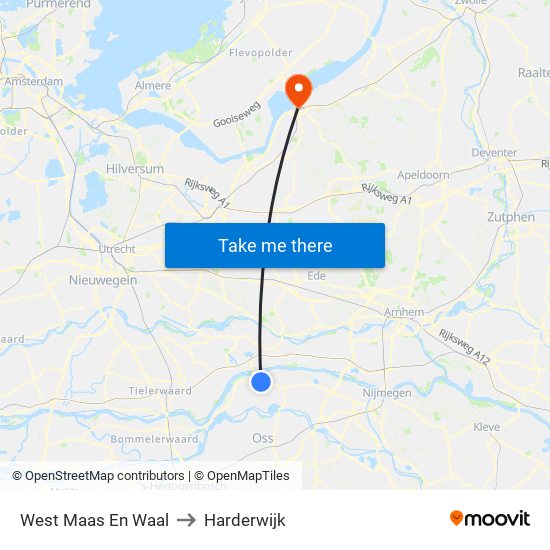 West Maas En Waal to Harderwijk map