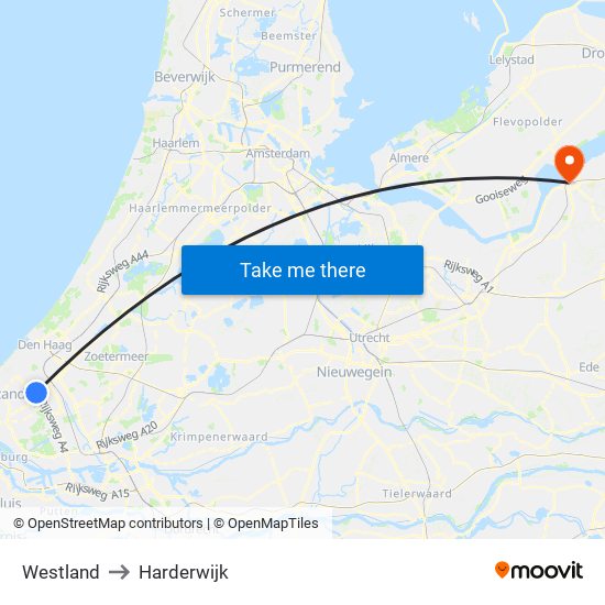 Westland to Harderwijk map